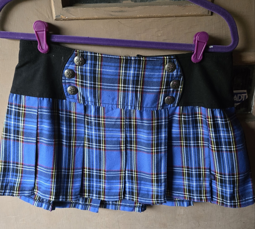 Size Medium Royal Bones Blue, Red, Yellow, Black Plaid Mini Skirt